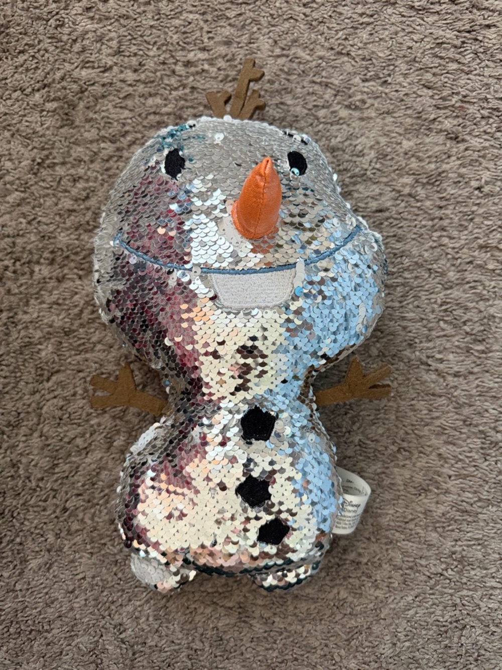 Disney Olaf Reversible Sequin Pillow or stuffie - Silver with Orange Accent